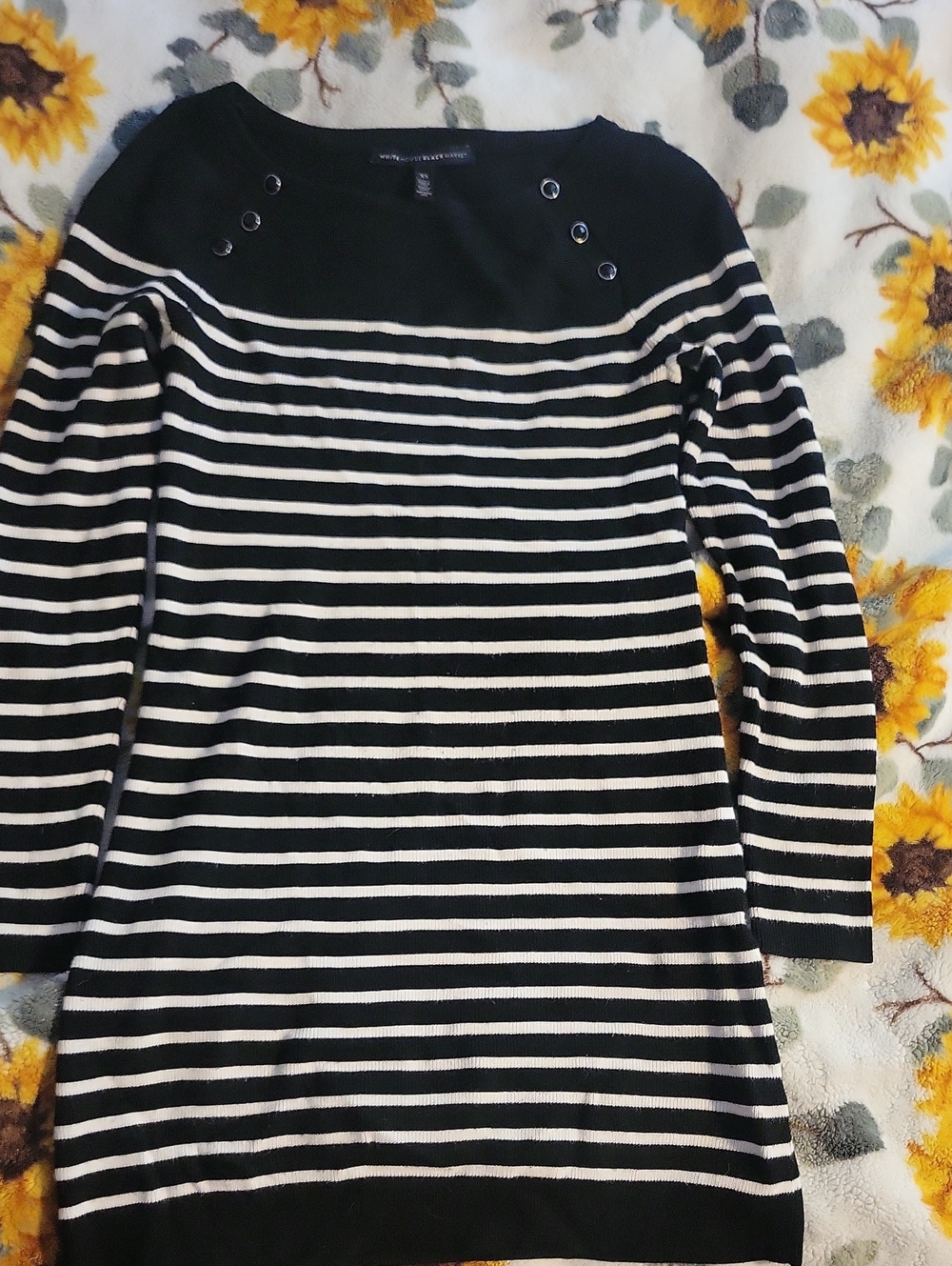 White House Black Market Black and White Striped Boatneck Sweater